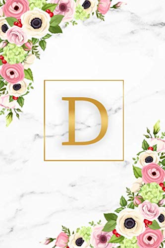 D: Marble & Gold Initial Monogram Letter D Blank Dot Grid Bullet Notebook for Notes & Writing - Pretty Floral Personalized Journal & Diary for Women and Girls with Dot Gridded Pages. Education & Training