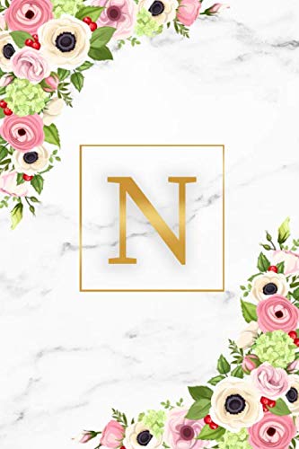 N: Marble & Gold Initial Monogram Letter N Blank Dot Grid Bullet Notebook for Notes & Writing - Pretty Floral Personalized Journal & Diary for Women and Girls with Dot Gridded Pages. Education & Training