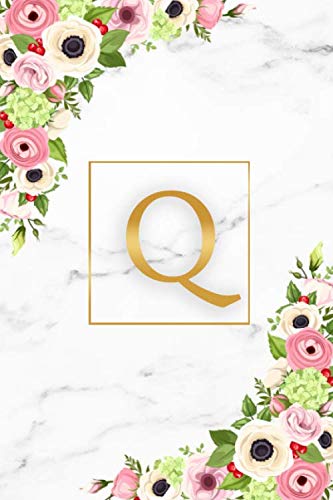 Q: Marble & Gold Initial Monogram Letter Q Blank Dot Grid Bullet Notebook for Notes & Writing - Pretty Floral Personalized Journal & Diary for Women and Girls with Dot Gridded Pages. Education & Training
