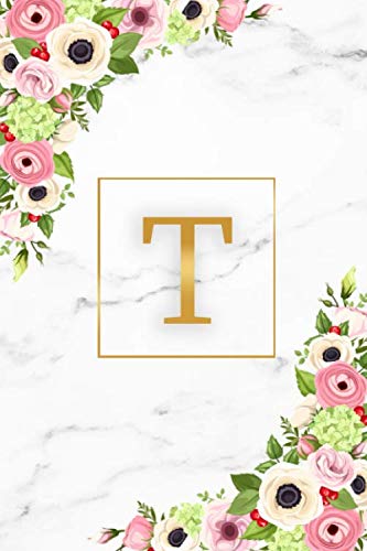 T: Marble & Gold Initial Monogram Letter T Blank Dot Grid Bullet Notebook for Notes & Writing - Pretty Floral Personalized Journal & Diary for Women and Girls with Dot Gridded Pages. Education & Training