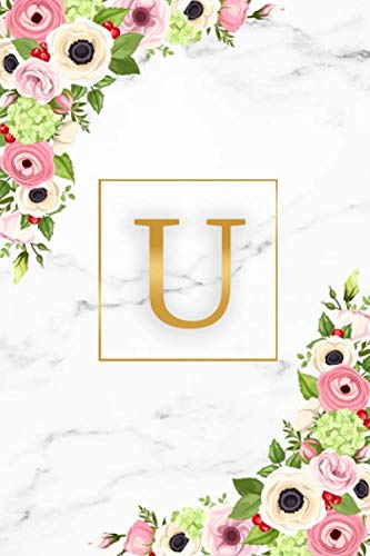 U: Marble & Gold Initial Monogram Letter U Blank Dot Grid Bullet Notebook for Notes & Writing - Pretty Floral Personalized Journal & Diary for Women and Girls with Dot Gridded Pages. Education & Training