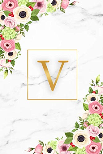 V: Marble & Gold Initial Monogram Letter V Blank Dot Grid Bullet Notebook for Notes & Writing - Pretty Floral Personalized Journal & Diary for Women and Girls with Dot Gridded Pages. Education & Training