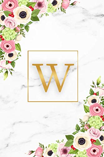 W: Marble & Gold Initial Monogram Letter W Blank Dot Grid Bullet Notebook for Notes & Writing - Pretty Floral Personalized Journal & Diary for Women and Girls with Dot Gridded Pages. Education & Training