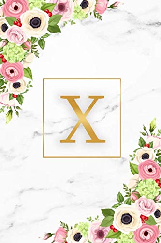 X: Marble & Gold Initial Monogram Letter X Blank Dot Grid Bullet Notebook for Notes & Writing - Pretty Floral Personalized Journal & Diary for Women and Girls with Dot Gridded Pages. Education & Training