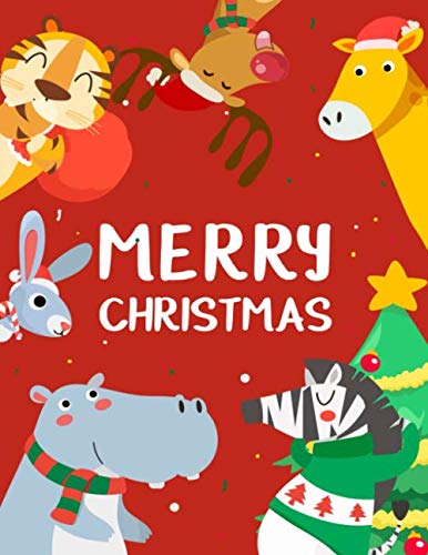 Merry Christmas: Dot Grid Notebook Tiger Rabbit Hippopotamus Giraffe Raindeer and Zebra 8.5 x 11 Inches 110 Pages Soft Matte Laminated Paperback Cover book