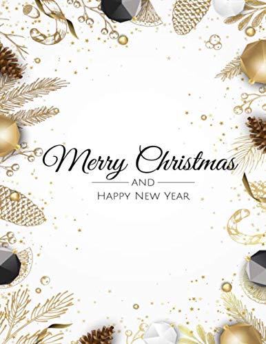Merry Christmas and Happy New Year: Dot Grid Notebook Golden Ornaments Word Art Cover 8.5 x 11 Inches 110 Pages Soft Matte Laminated Paperback Cover Business, Finance & Career