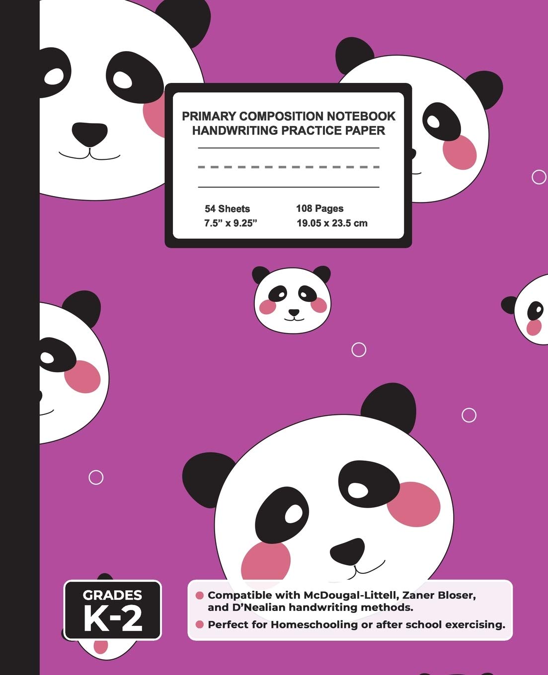 Primary Composition Notebook Handwriting Practice Paper: Kawaii Panda Blank Writing Sheets for Kindergarten to 2nd Grade Elementary Students, School Exercise Book for Kids Non-fiction