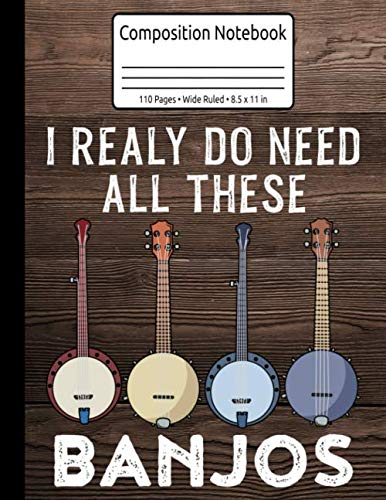 Bluegrass Banjo Country Music Banjo Gift Stringband Composition Notebook 110 Pages Wide Ruled 8.5 x 11 in: Stringband & Country Music Journal Arts & Music