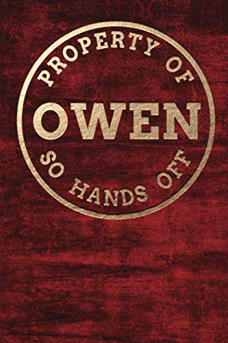 Property Of OWEN So Hands Off: Personalized 6 x 9 Sized 100 Pages Custom Name Goldtone Logo on Cherry Red Style Background Wide Ruled Lined Blank ... Grandsons (CME OWEN Goldtone, Band 4) Books