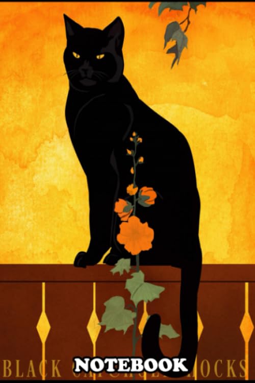 Notebook: Illustration Of Black Cat And Hollyhocks , Journal for Writing, College Ruled Size 6" x 9", 110 Pages Books