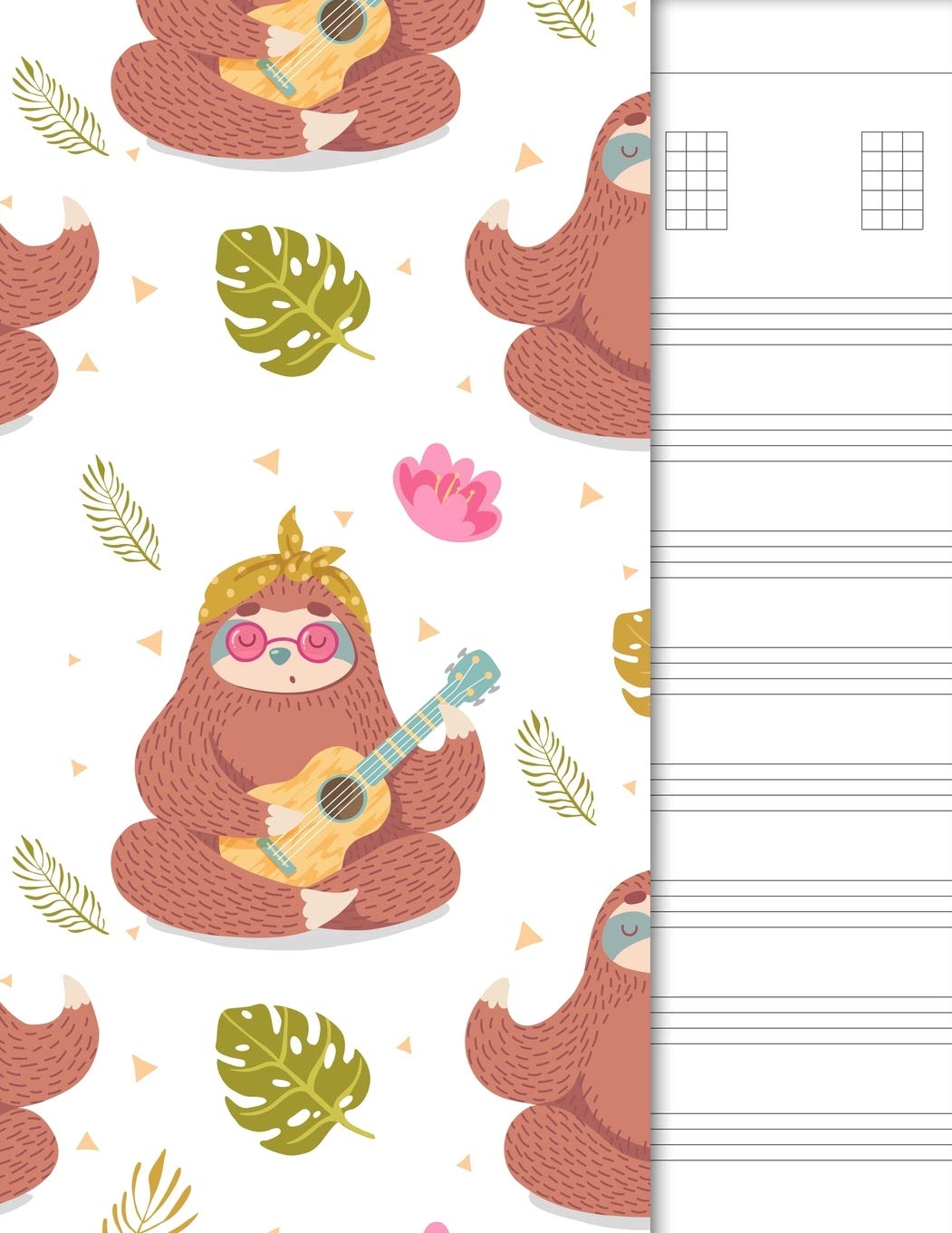 Ukulele Tab Notebook: 6 String Chord and Tablature Staff Music Paper for Students & Teachers, Sloth Playing Ukulele Cover Arts & Music
