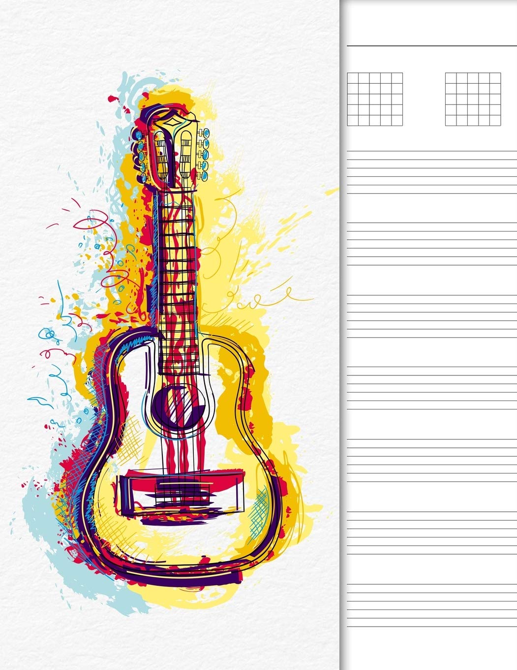 Guitar Tab Notebook: 6 String Chord and Tablature Staff Music Paper, Watercolor Guitar Cover Arts & Music