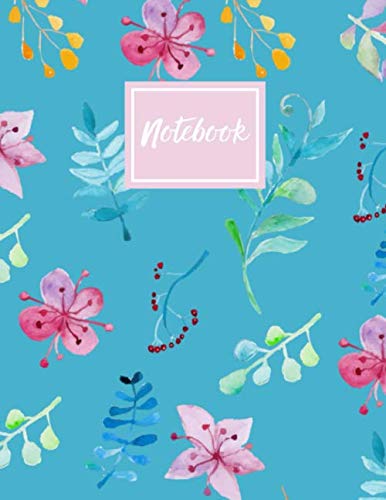 Watercolor Flowers Notebook: Floral, Art, Journal, Composition Book, 130 pages, Lined, 8.5x11", Blue Mathematics