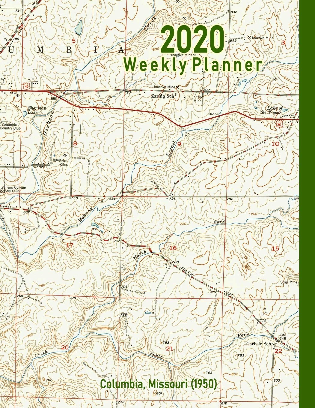 2020 Weekly Planner: Columbia, Missouri (1950): Vintage Topo Map Cover Nature & Animals