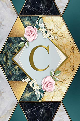 C: Floral Monogram Letter C Initial College Ruled Notebook for Girls & Women | Fantastic Personalized Medium Lined Journal for Notes & Writing | Lovely Turquoise, Gold, Black & White Marble Lifestyle
