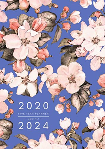 Five Year Planner 2020-2024: A4 Monthly Journal Organizer Large | 5 Year Planner - Jan 2020 to Dec 2024 | Sketch Vintage Flower Design Blue Business, Finance & Career