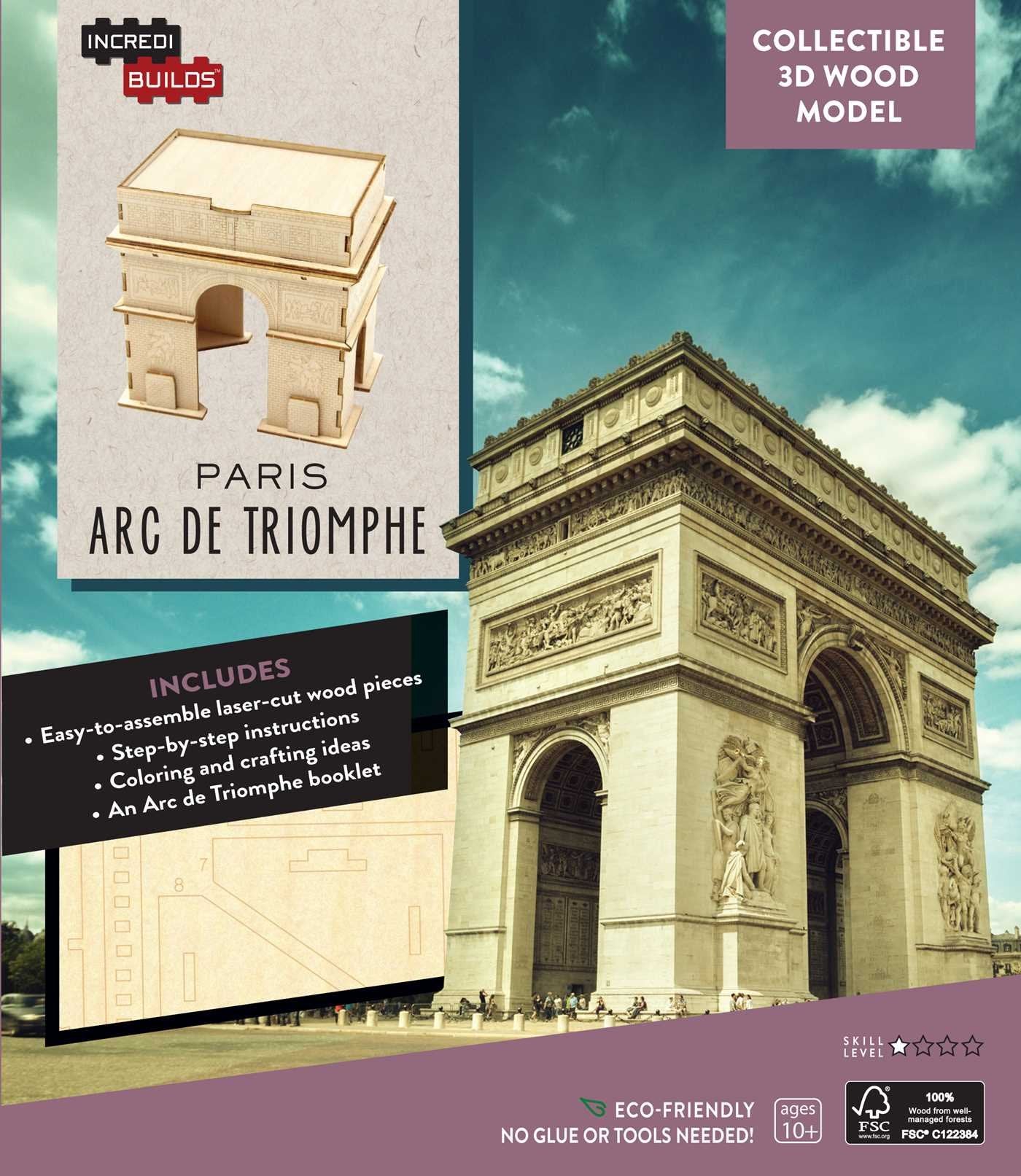 INCREDIBUILDS: PARIS: ARC DE TRIOMPHE 3D WOOD MODEL: Includes: Easy-to-assemble laser-cut wood pieces. Step-by-step instructions.Coloring and crafting ideas. An Arc de Triomphe booklet Living & Furnishing