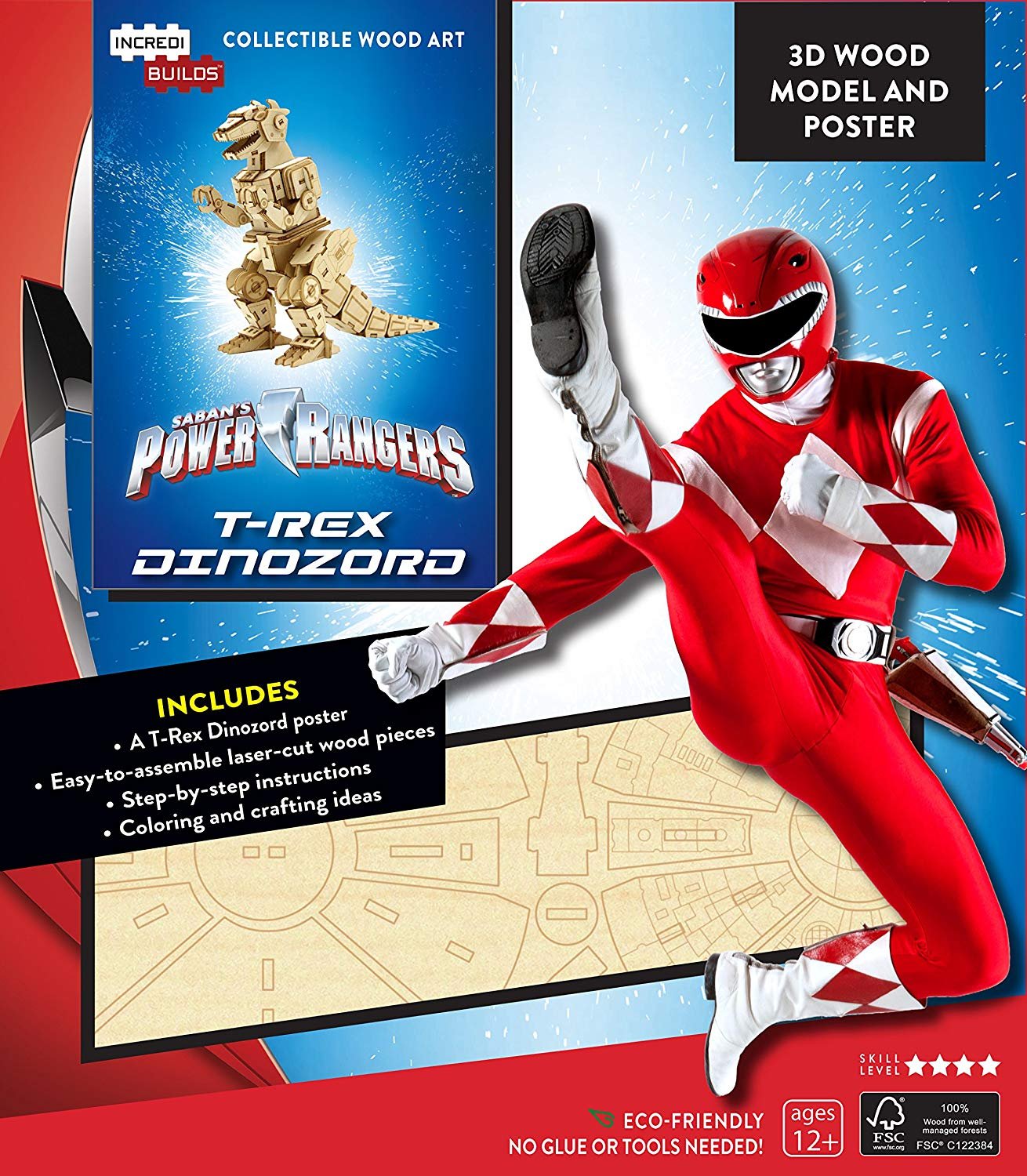 IncrediBuilds: Power Rangers: T-Rex Dinozord 3D Wood Model and Poster Living & Furnishing