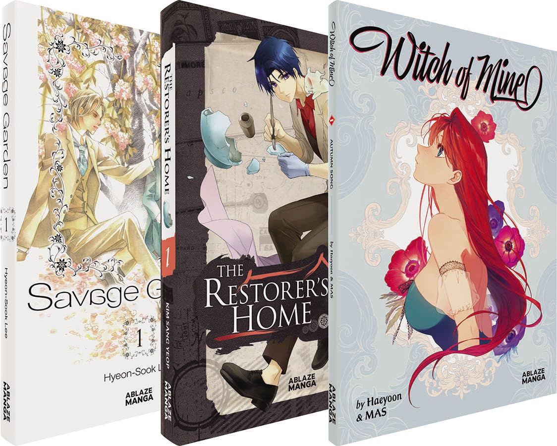 Ablaze Manhwa Spotlight Pack – Fantasy/Romance: Witch of Mine 1 / Savage Garden Omnibus 1 / the Restorer’s Home Omnibus 1 Manga
