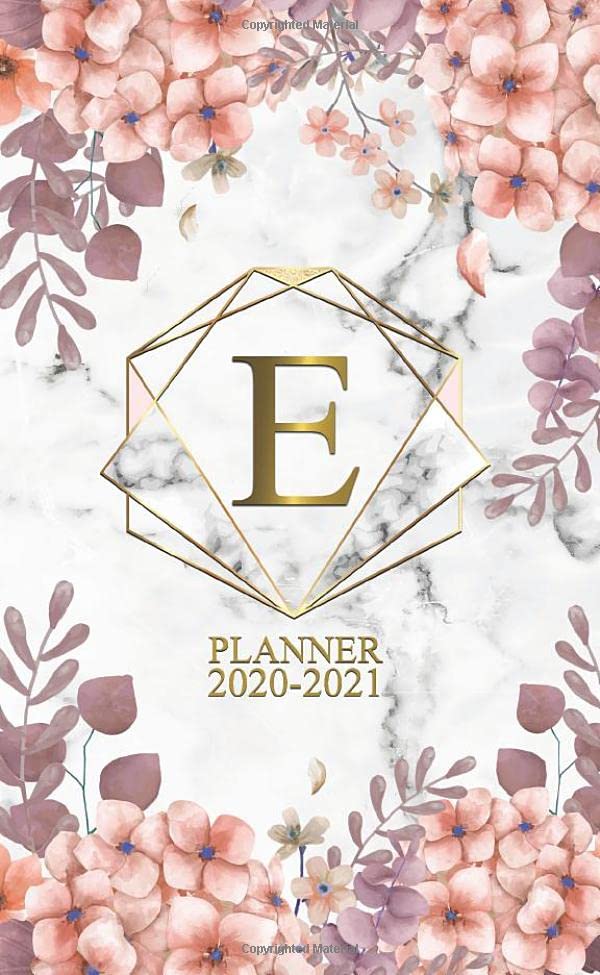 E 2020-2021 Planner: Rose Floral Monogram Initial Letter E | Marble & Gold Two Year 2020-2021 Monthly Pocket Planner | 24 Months Spread View Agenda With Notes, Holidays, Contact List & Password Log. Business, Finance & Career