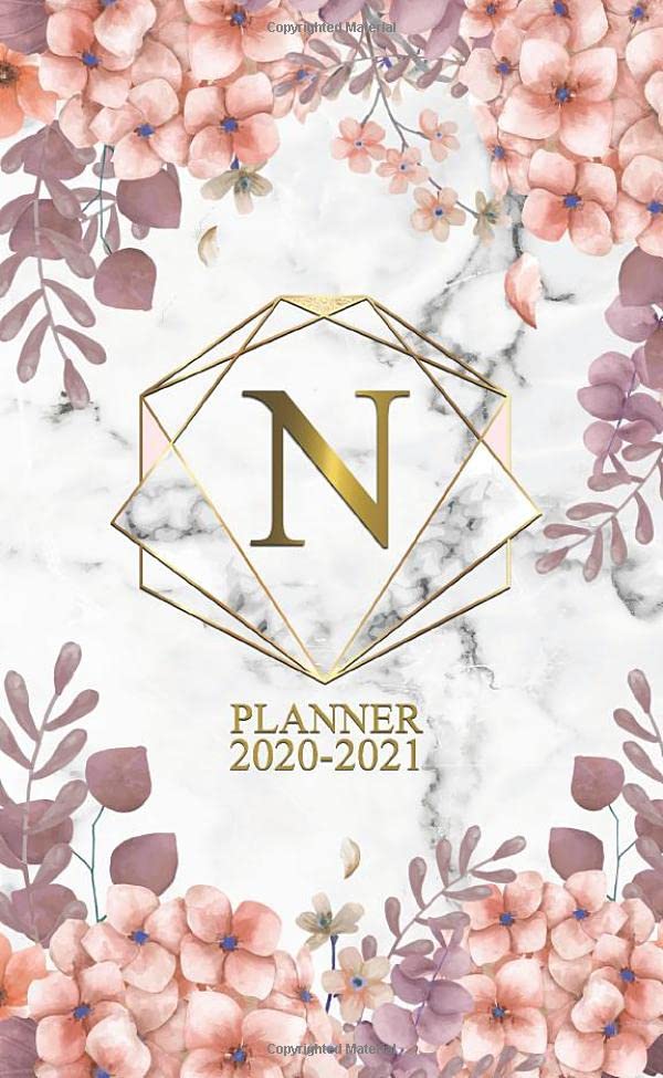 N 2020-2021 Planner: Rose Floral Monogram Initial Letter N | Marble & Gold Two Year 2020-2021 Monthly Pocket Planner | 24 Months Spread View Agenda With Notes, Holidays, Contact List & Password Log. Business, Finance & Career