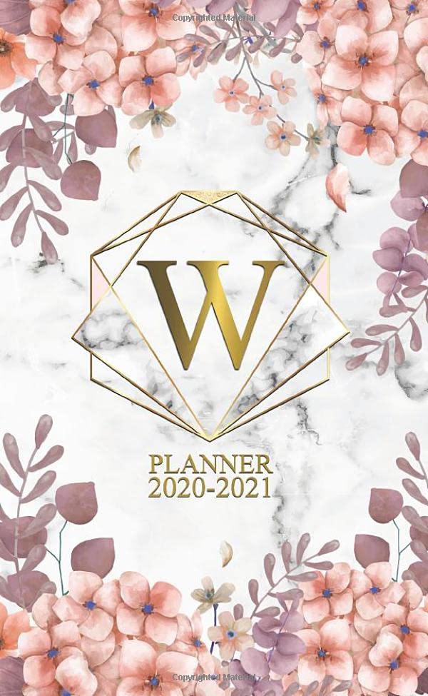 W 2020-2021 Planner: Rose Floral Monogram Initial Letter W | Marble & Gold Two Year 2020-2021 Monthly Pocket Planner | 24 Months Spread View Agenda With Notes, Holidays, Contact List & Password Log. Business, Finance & Career