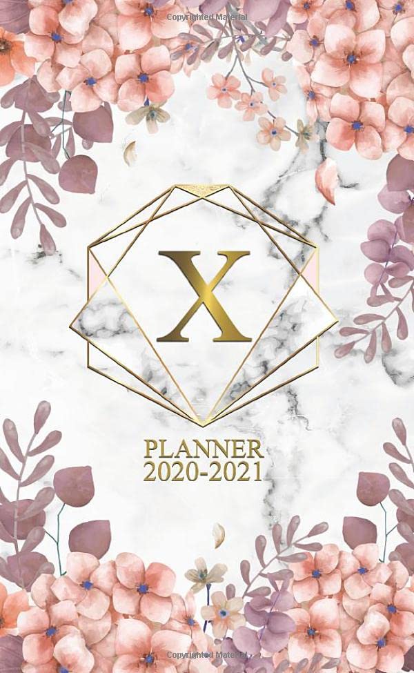 X 2020-2021 Planner: Rose Floral Monogram Initial Letter X | Marble & Gold Two Year 2020-2021 Monthly Pocket Planner | 24 Months Spread View Agenda With Notes, Holidays, Contact List & Password Log. Business, Finance & Career