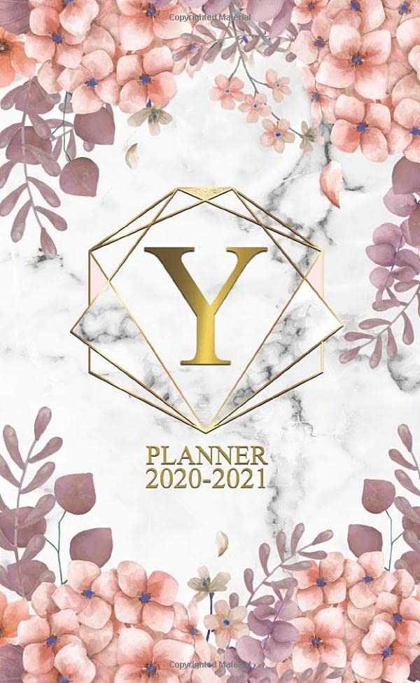 Y 2020-2021 Planner: Rose Floral Monogram Initial Letter Y | Marble & Gold Two Year 2020-2021 Monthly Pocket Planner | 24 Months Spread View Agenda With Notes, Holidays, Contact List & Password Log. Business, Finance & Career