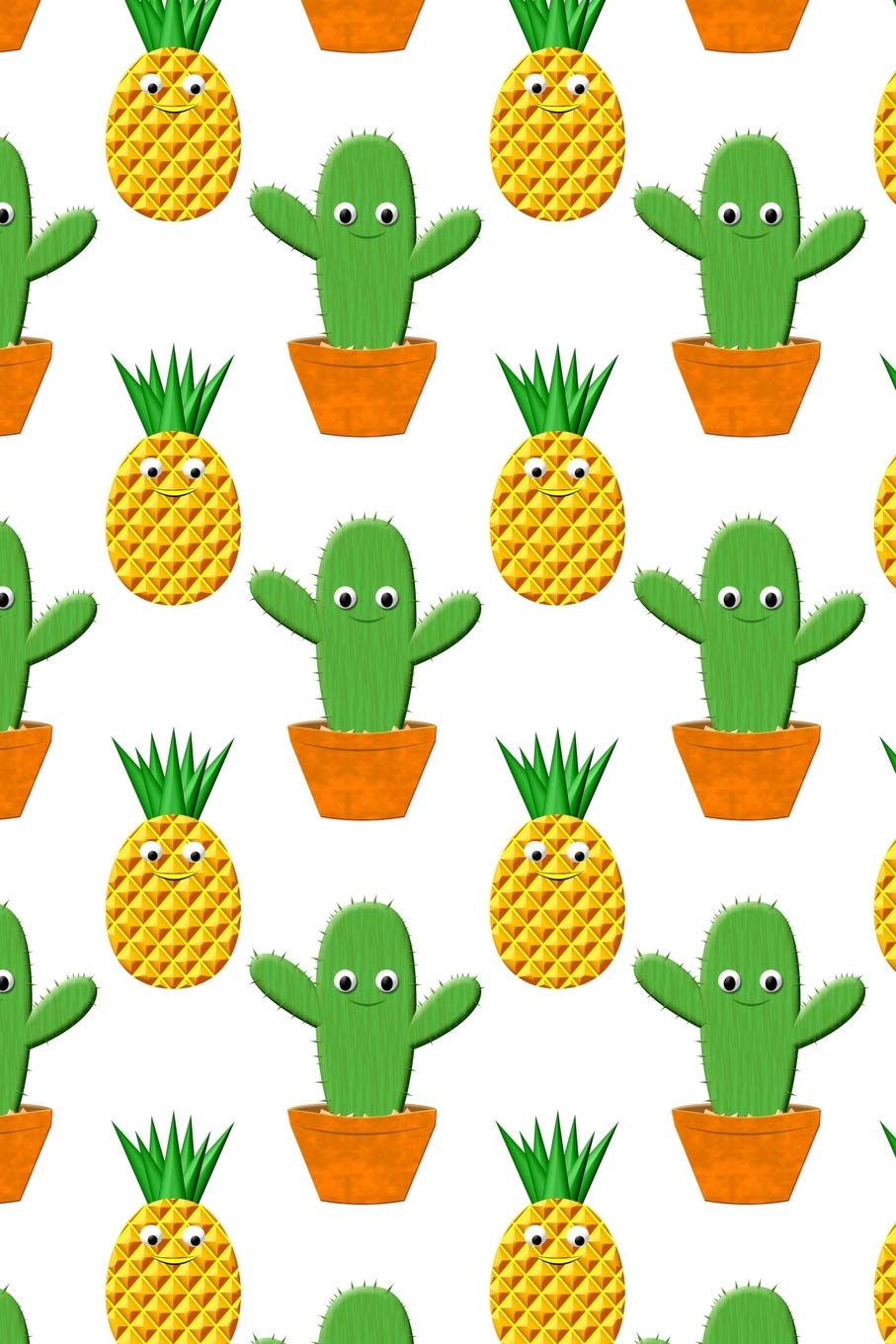 Cute Cactus And Pineapple Pattern: 110 Page Blank Notebook - Ruled Paper Journal - 6" x 9" (15.24 x 22.86 cm) Essays & Short Stories