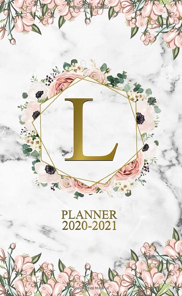 2020-2021 Planner: Nifty Floral Monogram Initial Letter L Two Year 2020-2021 Monthly Pocket Planner | 24 Months Spread View Agenda With Notes, Contact List & Password Log | Natural Grey Marble & Gold Business, Finance & Career