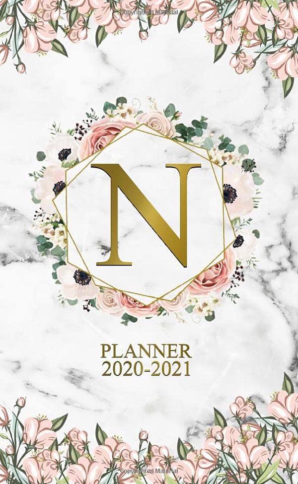 2020-2021 Planner: Nifty Floral Monogram Initial Letter N Two Year 2020-2021 Monthly Pocket Planner | 24 Months Spread View Agenda With Notes, Contact List & Password Log | Natural Grey Marble & Gold Business, Finance & Career