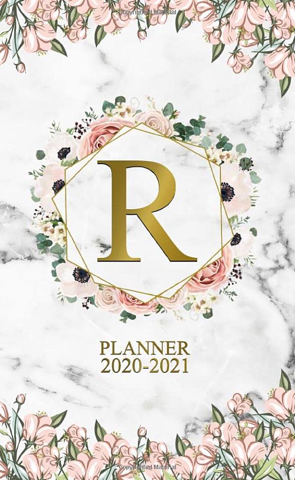 2020-2021 Planner: Nifty Floral Monogram Initial Letter R Two Year 2020-2021 Monthly Pocket Planner | 24 Months Spread View Agenda With Notes, Contact List & Password Log | Natural Grey Marble & Gold Business, Finance & Career