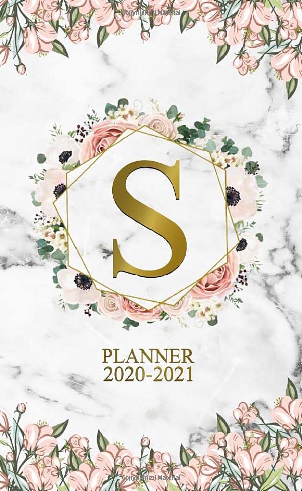 2020-2021 Planner: Nifty Floral Monogram Initial Letter S Two Year 2020-2021 Monthly Pocket Planner | 24 Months Spread View Agenda With Notes, Contact List & Password Log | Natural Grey Marble & Gold Business, Finance & Career