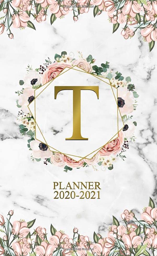 2020-2021 Planner: Nifty Floral Monogram Initial Letter T Two Year 2020-2021 Monthly Pocket Planner | 24 Months Spread View Agenda With Notes, Contact List & Password Log | Natural Grey Marble & Gold Business, Finance & Career