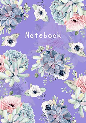 Notebook: B5 Medium Lined Journal with Numbered Pages and Blank Date on Top | Watercolor Succulent Design Blue-Violet Media & Communication
