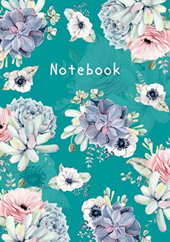 Notebook: B5 Medium Lined Journal with Numbered Pages and Blank Date on Top | Watercolor Succulent Design Teal Film, Art & Culture