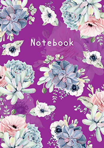 Notebook: B5 Medium Lined Journal with Numbered Pages and Blank Date on Top | Watercolor Succulent Design Purple Media & Communication