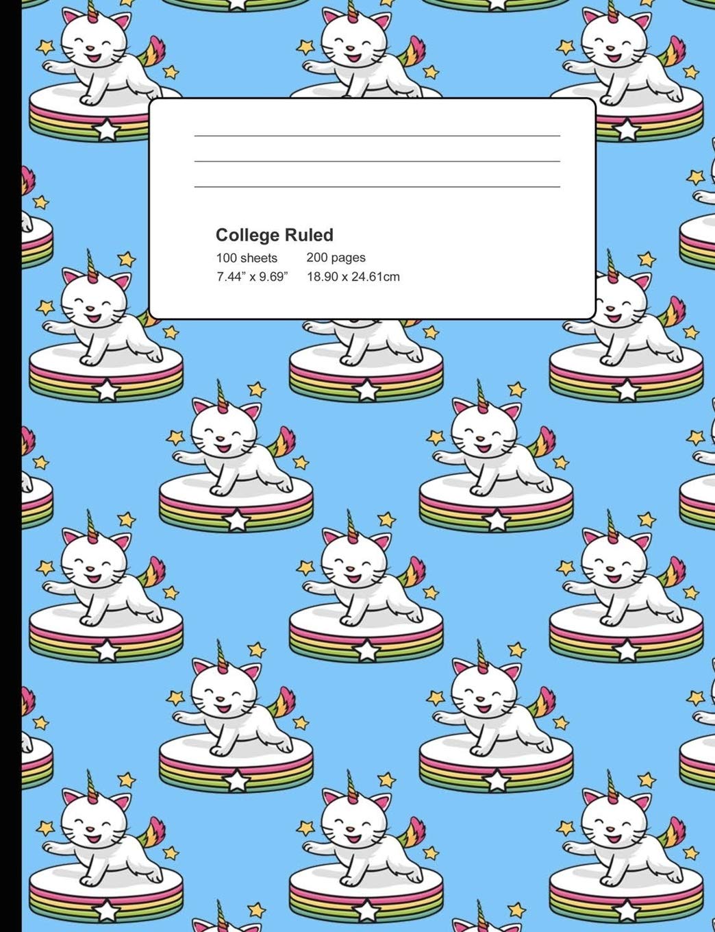 College Ruled 200 Pages: Light Blue Cat Unicorn Composition Notebook, Unicorn Cat College Composition Book, Notebook For Girls That Love Caticorns Pets