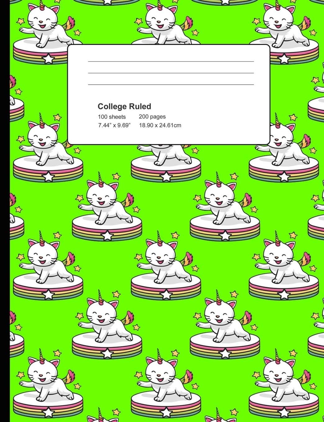 College Ruled 200 Pages: Light Green Cat Unicorn Composition Notebook, Unicorn Cat College Composition Book, Notebook For Girls That Love Caticorns Pets