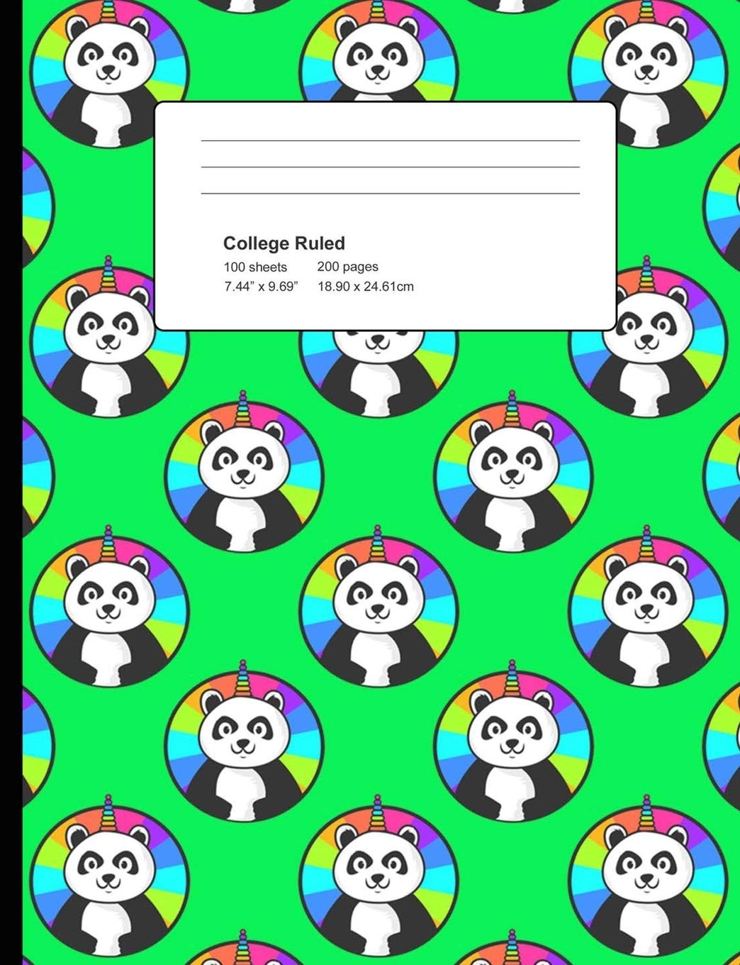 College Ruled 200 Pages: Light Green Panda Unicorn Composition Notebook, Unicorn Panda Bear College Composition Book, Notebook For Girls That Love Pandacorns Pets