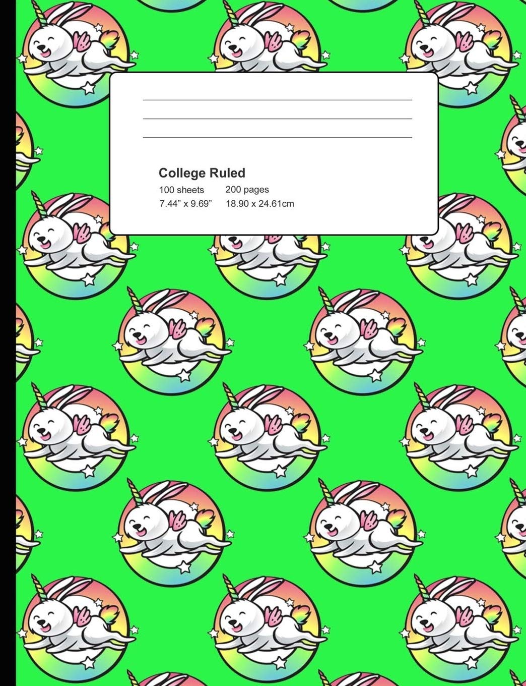 College Ruled 200 Pages: Light Green Rabbit Unicorn Composition Notebook, Unicorn Rabbit College Composition Book, Notebook For Girls That Love Cute Unicorn Rabbits Pets