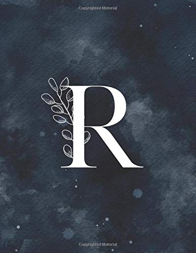 R: Floral Twilight Initial R Monogram Composition Notebook - 110 Lined Pages (55 Sheets) - 8.5"x11" Large Learning & Reference