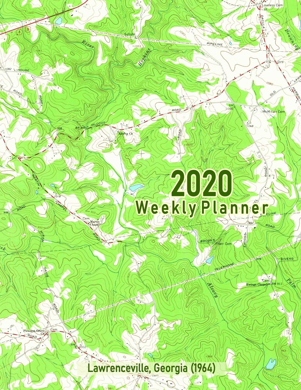 2020 Weekly Planner: Lawrenceville, Georgia (1964): Vintage Topo Map Cover Nature & Animals