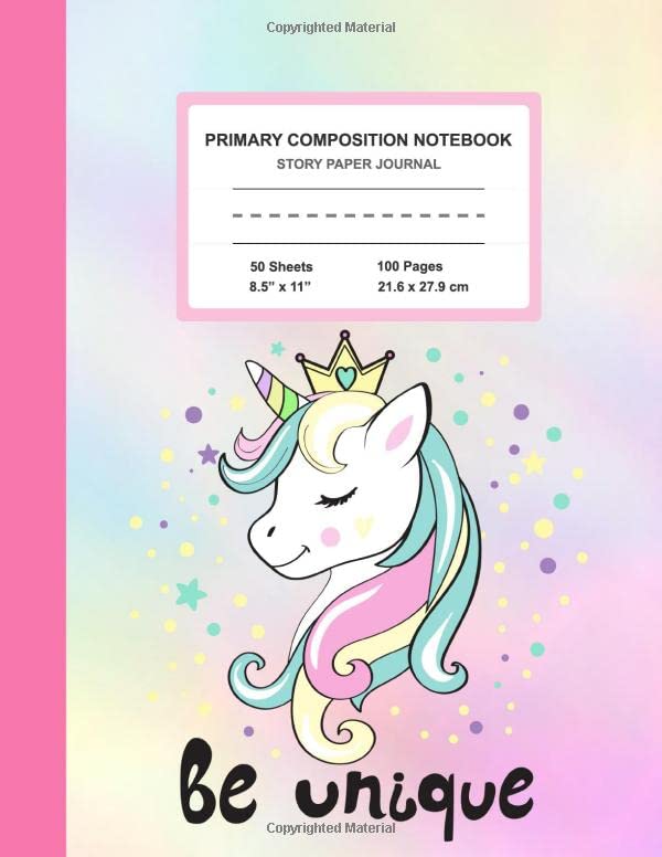 Primary Composition Notebook Story Paper Journal: Grade Level K-2 School Exercise Book for Hand Writing and Drawing | Picture Space And Dashed Midline | Cute Cartoon Unicorn (8.5 x 11 in) 100 Pages Novels & Short Stories