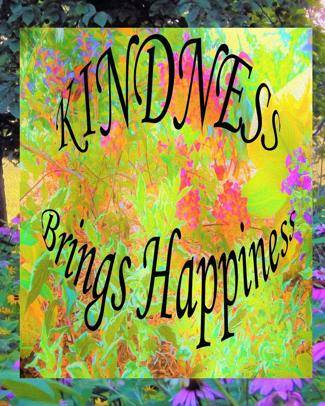 Kindness Brings Happiness: Self Care Journal – Autumn Colors Landscape with Hot Pink Hydrangea on Hazy Morning Sunrise in My Rubio Garden Self-help