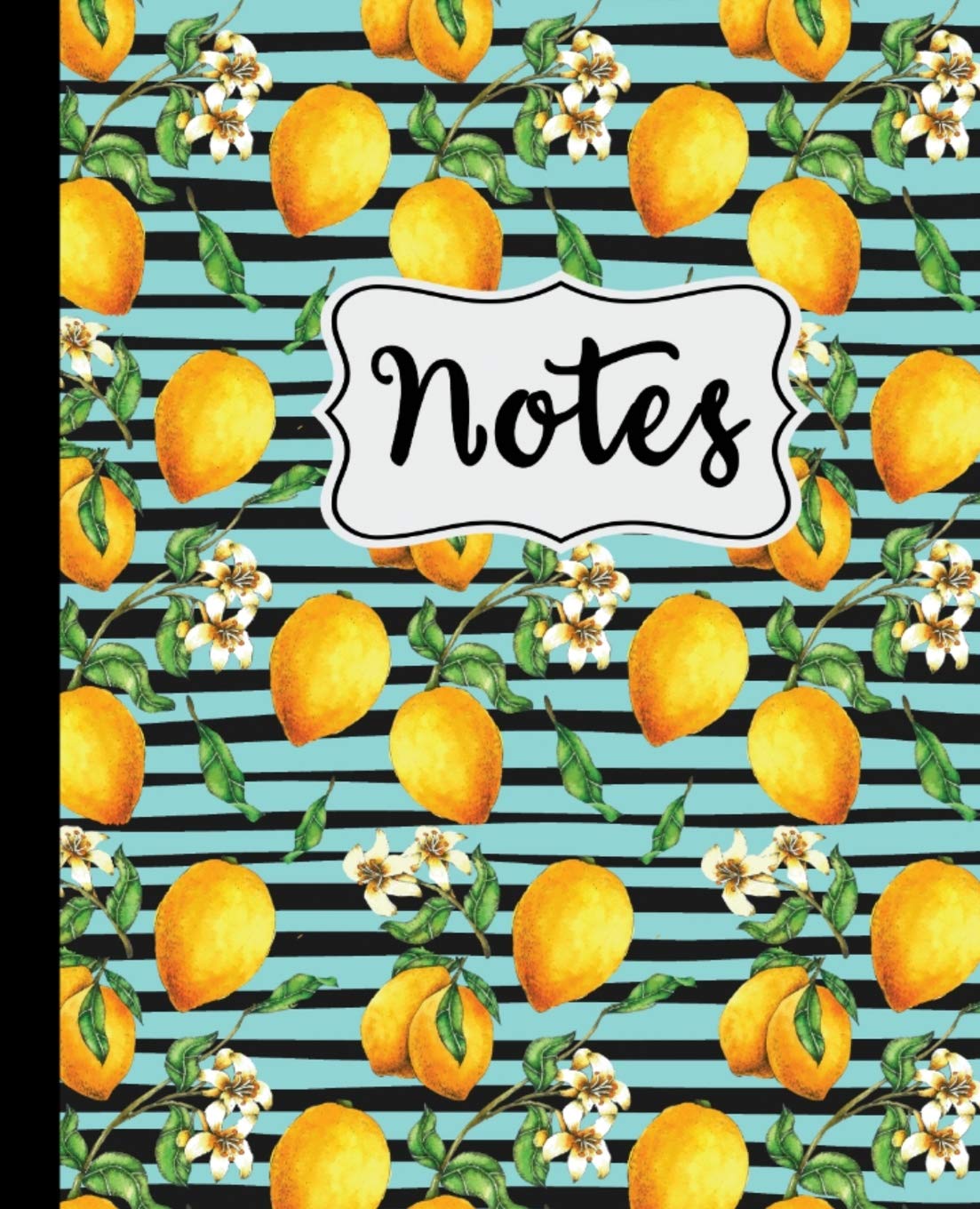 Notes: Lemon Pattern on Aquamarine Stripes 7.5" X 9.25" Wide Ruled 110 Page Notebook Mathematics