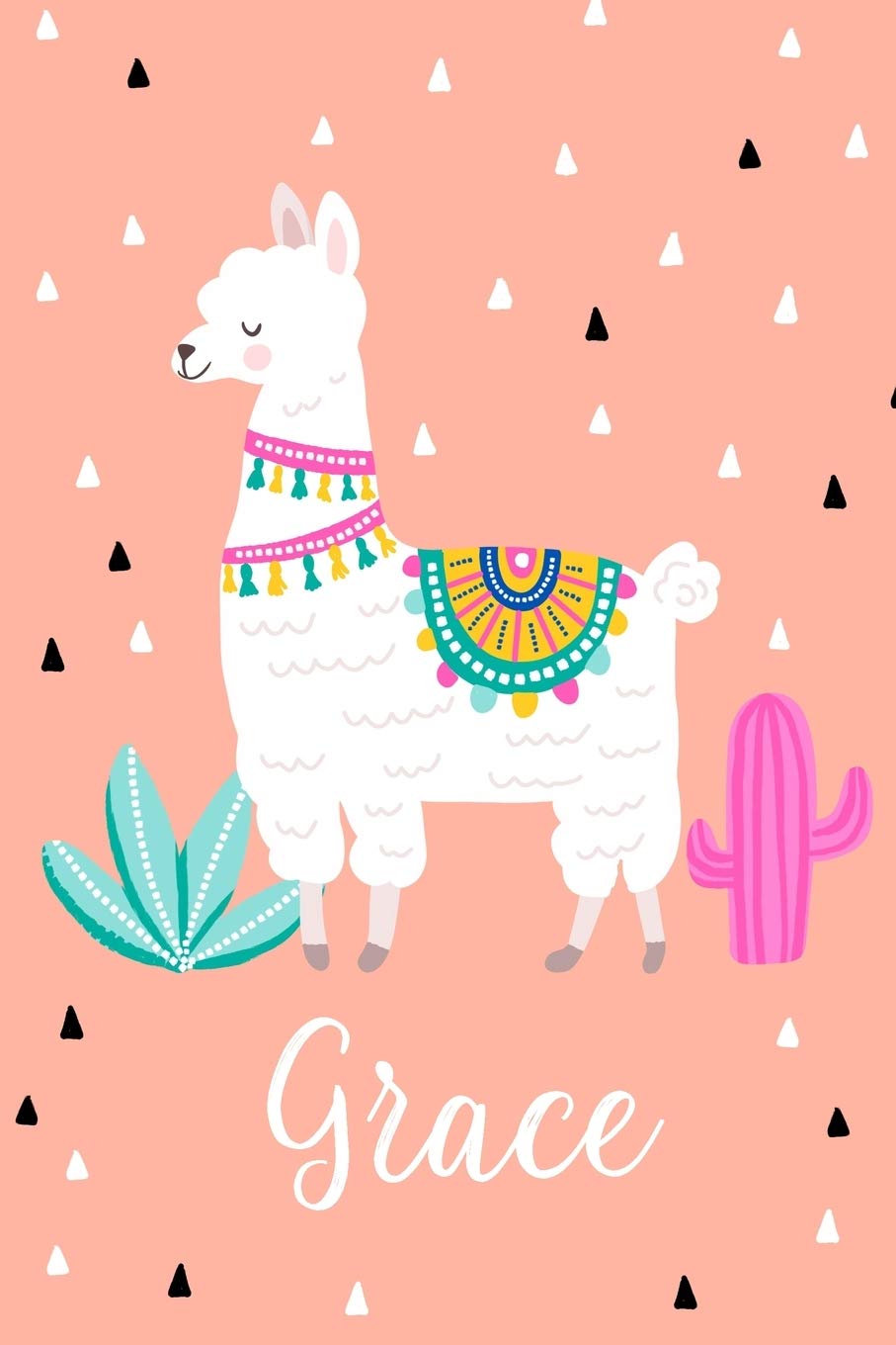 Grace: Personalized with name - cute notebook for girls women with cute llama alpaca cactus 6x9 inch. blank lined journal Mathematics