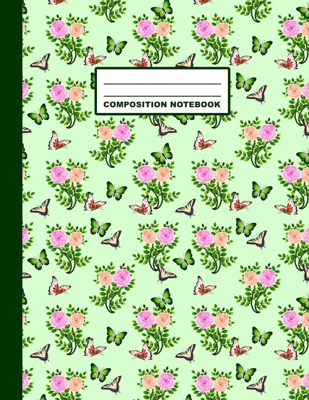 Composition Notebook: Butterflies Flowers Pattern Cover Design | College Ruled | 120 Blank Lined Pages | 8.5" X 11" | Matte Finished Soft Cover Books