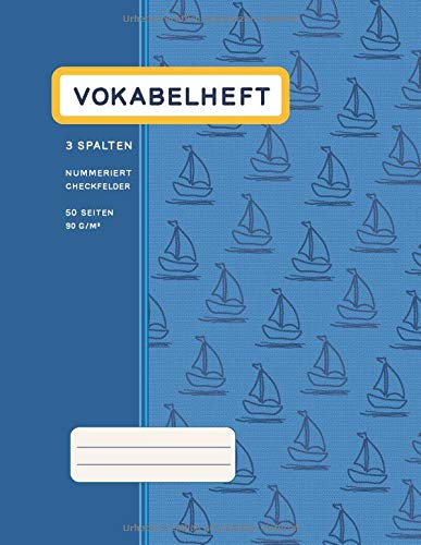 Vokabelheft. 3 Spalten. Nummeriert. Checkfelder. 50 Seiten. 90 g/m2. Learning & Reference