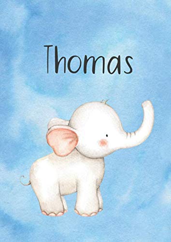Thomas: DIN A4 • Liniert 100 Seiten • Personalisiertes Malbuch • Individueller Kalender • Malblock mit Name • Vornamen Notizbuch • Jugendbuch Blau • Hellblau Kinderbuch • Namensbuch Tiptoi & Games